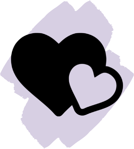 Two hearts are shown on a purple background.